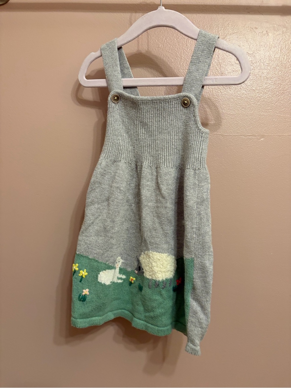 Baby Boden Cashmere Blend Farm Animal Motif Knit Sleeveless Pinafore Dress